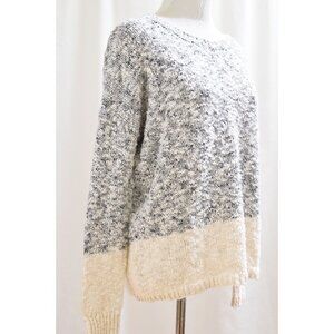 Vince Women's Size S Marl Colorblock Knit Sweater Cream Gray